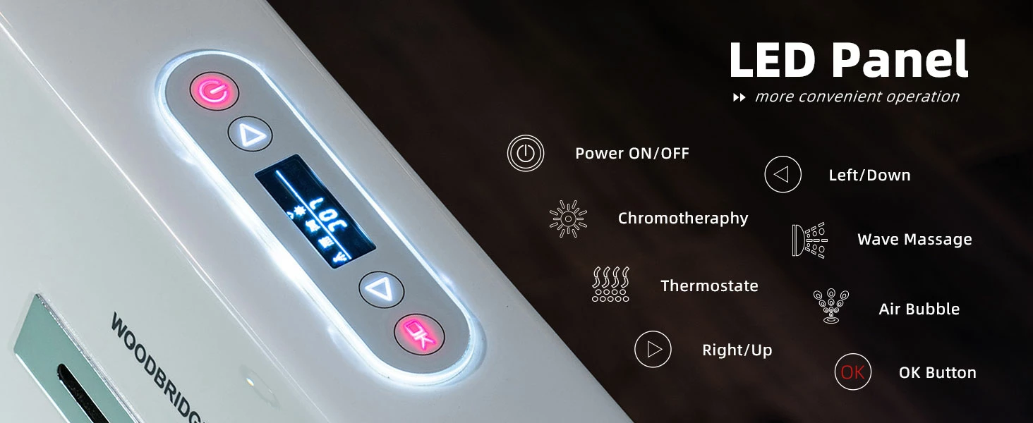 WOODBRIDGE 72" X 35-3/8" Whirlpool And Air Bath Heated Soaking Combination Tub With Adjustable Speed Air Blower And Display Control Panel, White, BJ500 20 WOODBRIDGE 72" X 35-3/8" Whirlpool And Air Bath Heated Soaking Combination Tub With Adjustable Speed Air Blower And Display Control Panel, White, BJ500 - Image 18