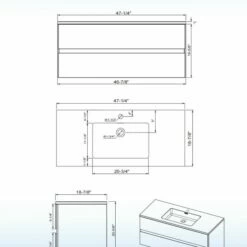 WOODBRIDGE 48 In. W X 18-7/8 In. D Contemporary Wall Hung Floating Vanity In Gray With Resin Composite Vanity Top In White With Matching Finish Sink. -Woodbridgebath Shop 20230824144315KT4JXW6E thumb 600x600