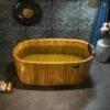 WOODBRIDGE 59" Freestanding Handcrafted Natural Wood Soaking Bathtub With Wood Lid, Wood Seat, Pillow And Chrome Pop Up Drain, WB1014 -Woodbridgebath Shop 20230911112301CHPJ0URM thumb 600x600