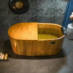 WOODBRIDGE 67" Freestanding Handcrafted Natural Wood Soaking Bathtub With Wood Lid, Wood Seat, Pillow And Chrome Pop Up Drain, WB1013 -Woodbridgebath Shop 20230911112541XJ3QCX4O thumb 600x600