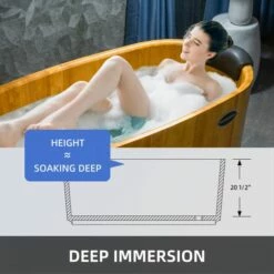 WOODBRIDGE 67" Freestanding Handcrafted Natural Wood Soaking Bathtub With Wood Lid, Wood Seat, Pillow And Chrome Pop Up Drain, WB1013 -Woodbridgebath Shop 20230911112615RIRT9D2Y thumb 600x600