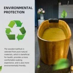 WOODBRIDGE 67" Freestanding Handcrafted Natural Wood Soaking Bathtub With Wood Lid, Wood Seat, Pillow And Chrome Pop Up Drain, WB1013 -Woodbridgebath Shop 202309111129372IZMQWSN thumb 600x600