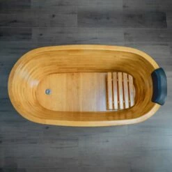 WOODBRIDGE 67" Freestanding Handcrafted Natural Wood Soaking Bathtub With Wood Lid, Wood Seat, Pillow And Chrome Pop Up Drain, WB1013 -Woodbridgebath Shop 2023091111295182B4UXF7 thumb 600x600