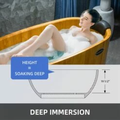 WOODBRIDGE 59" Freestanding Handcrafted Natural Wood Soaking Bathtub With Wood Lid, Wood Seat, Pillow And Chrome Pop Up Drain, WB1018 -Woodbridgebath Shop 2023091111332327EGWKKT thumb 600x600