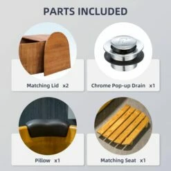 WOODBRIDGE 59" Freestanding Handcrafted Natural Wood Soaking Bathtub With Wood Lid, Wood Seat, Pillow And Chrome Pop Up Drain, WB1018 -Woodbridgebath Shop 202309111133239RP32BYY thumb 600x600