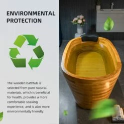 WOODBRIDGE 59" Freestanding Handcrafted Natural Wood Soaking Bathtub With Wood Lid, Wood Seat, Pillow And Chrome Pop Up Drain, WB1018 -Woodbridgebath Shop 20230911113323JN7ZMM57 thumb 600x600