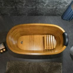WOODBRIDGE 59" Freestanding Handcrafted Natural Wood Soaking Bathtub With Wood Lid, Wood Seat, Pillow And Chrome Pop Up Drain, WB1018 -Woodbridgebath Shop 202309111133240N1BCL9E thumb 600x600