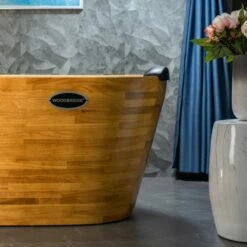 WOODBRIDGE 59" Freestanding Handcrafted Natural Wood Soaking Bathtub With Wood Lid, Wood Seat, Pillow And Chrome Pop Up Drain, WB1018 -Woodbridgebath Shop 20230911113324GJMOMLV3 thumb 600x600