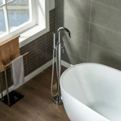 WOODBRIDGE F0002CHDR Contemporary Single Handle Floor Mount Freestanding Tub Filler Faucet With Hand Shower In Chrome Finish. -Woodbridgebath Shop 20230921165443LBVZBSWT thumb 600x600