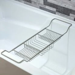 WOODBRIDGE Stainless Steel Extendable Bathtub Caddy Tray In Brushed Nickel Finish With Removable Wine Holder, Book And Phone Rack, Bathcad-BN -Woodbridgebath Shop 20230927095826VFH7UEBN thumb 600x600