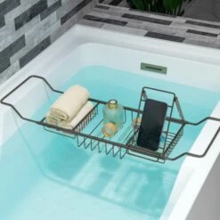 WOODBRIDGE Stainless Steel Extendable Bathtub Caddy Tray In Matte Black Finish With Removable Wine Holder, Book And Phone Rack, Bathcad-MB -Woodbridgebath Shop 20230927102041Z3J5E7HH thumb 600x600