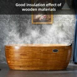 WOODBRIDGE 67" Freestanding Handcrafted Natural Wood Soaking Bathtub With Wood Lid, Wood Seat, Pillow And Chrome Pop Up Drain, WB1028 -Woodbridgebath Shop 20230928102303MITLU4N3 thumb 600x600