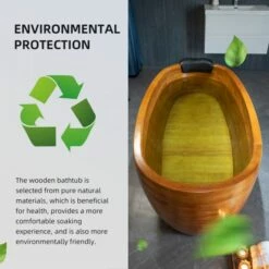 WOODBRIDGE 67" Freestanding Handcrafted Natural Wood Soaking Bathtub With Wood Lid, Wood Seat, Pillow And Chrome Pop Up Drain, WB1028 -Woodbridgebath Shop 20230928102318PSOM08R1 thumb 600x600