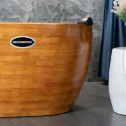 WOODBRIDGE 67" Freestanding Handcrafted Natural Wood Soaking Bathtub With Wood Lid, Wood Seat, Pillow And Chrome Pop Up Drain, WB1028 -Woodbridgebath Shop 20230928102336ZZKK3GM6 thumb 600x600