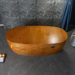 WOODBRIDGE 67" Freestanding Handcrafted Natural Wood Soaking Bathtub With Wood Lid, Wood Seat, Pillow And Chrome Pop Up Drain, WB1028 -Woodbridgebath Shop 20230928102431X9RQYP0I thumb 600x600