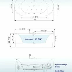 WOODBRIDGE 72" X 35-3/8" Whirlpool Water Jetted And Air Bubble Freestanding Heated Soaking Combination Bathtub With Tub Filler And LED Control Panel, BJ600+F0041CH -Woodbridgebath Shop 2023092811085028Z7BWOH thumb 600x600
