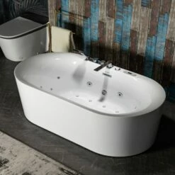 WOODBRIDGE 72" X 35-3/8" Whirlpool Water Jetted And Air Bubble Freestanding Heated Soaking Combination Bathtub With Tub Filler And LED Control Panel, BJ600+F0041CH -Woodbridgebath Shop 20230928111026JBLLT2CU thumb 600x600