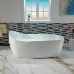 WOODBRIDGE 71" X 31-1/2" Whirlpool Water Jetted And Air Bubble Freestanding Heated Soaking Combination Bathtub With LED Control Panel, BJ700 -Woodbridgebath Shop 20230928163232KNR17TWP thumb 600x600
