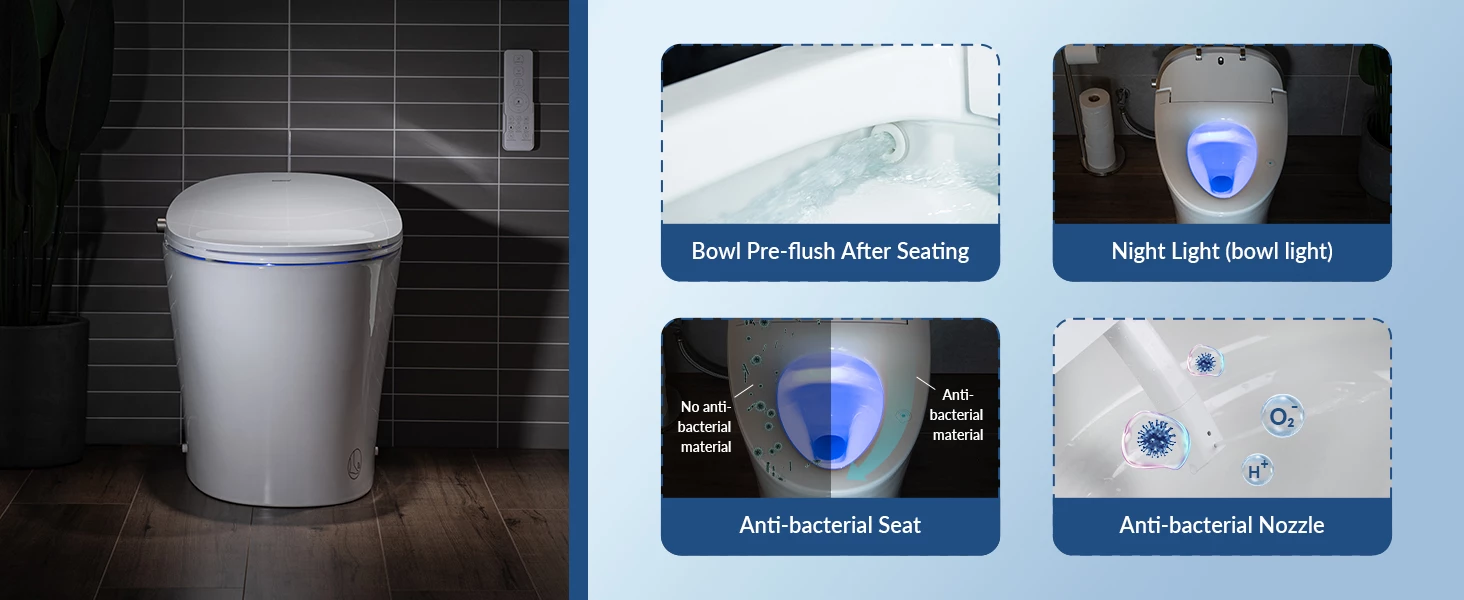 WOODBRIDGE LT610 One Piece Elongated Smart Toilet Bidet With Massage Washing, Auto Open And Close Seat And Lid, Auto Flush, Heated Seat And Integrated Multi Function Remote Control, White 19 WOODBRIDGE LT610 One Piece Elongated Smart Toilet Bidet With Massage Washing, Auto Open And Close Seat And Lid, Auto Flush, Heated Seat And Integrated Multi Function Remote Control, White - Image 17