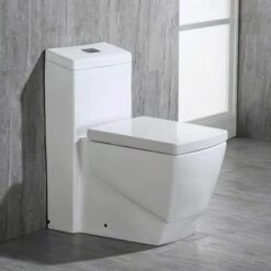 WOODBRIDGE T-0020 Dual Flush Elongated One Piece Toilet , Chair Height With Soft Closing Seat, Deluxe Square Design -Woodbridgebath Shop 5b73c43e0fa70 thumb 600x600