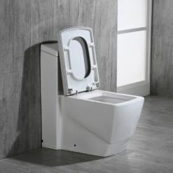 WOODBRIDGE T-0020 Dual Flush Elongated One Piece Toilet , Chair Height With Soft Closing Seat, Deluxe Square Design -Woodbridgebath Shop 5b742e546914b thumb 600x600