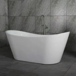 WOODBRIDGE 67" Acrylic Freestanding Bathtub Contemporary Soaking Tub With Brushed Nickel Overflow And Drain,White Tub,B0010-B/N-Drain&O -Woodbridgebath Shop 5b7551dee4304 thumb 600x600