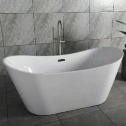 WOODBRIDGE 67" Acrylic Freestanding Bathtub Contemporary Soaking Tub With Brushed Nickel Overflow And Drain,White Tub,B0010-B/N-Drain&O -Woodbridgebath Shop 5b7552a91fc5c thumb 600x600