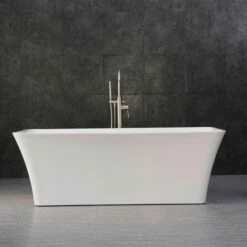 WOODBRIDGE 67" Acrylic Freestanding Bathtub Contemporary Soaking Tub With Brushed Nickel Overflow And Drain,White Tub,B0004-B/N-Drain&O -Woodbridgebath Shop 5b7579b61bded thumb 600x600
