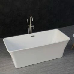 WOODBRIDGE 67" Acrylic Freestanding Bathtub Contemporary Soaking Tub With Brushed Nickel Overflow And Drain,White Tub,B0004-B/N-Drain&O -Woodbridgebath Shop 5b7579b76c578 thumb 600x600