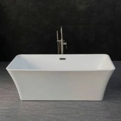 WOODBRIDGE 67" Acrylic Freestanding Bathtub Contemporary Soaking Tub With Brushed Nickel Overflow And Drain,White Tub,B0004-B/N-Drain&O -Woodbridgebath Shop 5b7579bc05394 thumb 600x600