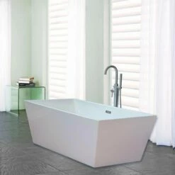 WOODBRIDGE 67" Acrylic Freestanding Bathtub Contemporary Soaking Tub With Brushed Nickel Overflow And Drain,White Tub,B0003-B/N-Drain&O