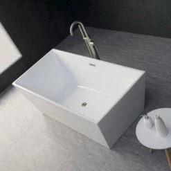 WOODBRIDGE 67" Acrylic Freestanding Bathtub Contemporary Soaking Tub With Brushed Nickel Overflow And Drain,White Tub,B0003-B/N-Drain&O -Woodbridgebath Shop 5b757fd386919 thumb 600x600