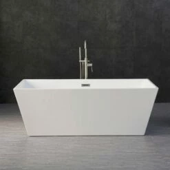 WOODBRIDGE 67" Acrylic Freestanding Bathtub Contemporary Soaking Tub With Brushed Nickel Overflow And Drain,White Tub,B0003-B/N-Drain&O -Woodbridgebath Shop 5b75800d8ae66 thumb 600x600