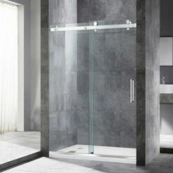 WOODBRIDGE Frameless Shower Doors 44-48" Width X 76"Height With 5/16" Inch Clear Tempered Glass In Polished Chrome Finish