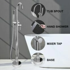 WOODBRIDGE F0002CHRD Contemporary Single Handle Floor Mount Freestanding Tub Filler Faucet With Hand Shower In Chrome Finish. -Woodbridgebath Shop 5b9a0b60b11fd thumb 600x600