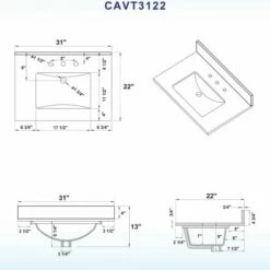 WOODBRIDGE CAVT3122-8 Vanity Top With Under Mount Bowl, 31"x22", Carra White -Woodbridgebath Shop 5c37ecdeb94dd thumb 600x600
