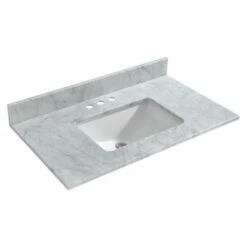 WOODBRIDGE CAVT3722-4 Vanity Top With Under Mount Bowl, 37"x22", Carra White