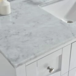 WOODBRIDGE CAVT6122-1 Vanity Top With Under Mount Bowl, 61"X22" Single, Carra White, Natural Stone -Woodbridgebath Shop 5c39fe19abebf thumb 600x600