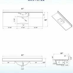 WOODBRIDGE CAVT6122-1 Vanity Top With Under Mount Bowl, 61"X22" Single, Carra White, Natural Stone -Woodbridgebath Shop 5c39fe5edfccb thumb 600x600