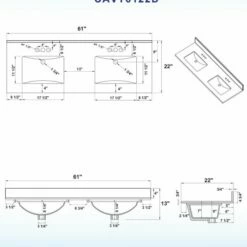 WOODBRIDGE CAVT6122D-4 Vanity Top With Under Mount Bowl, 61"X22" Double, Carra White, Natural Stone -Woodbridgebath Shop 5c3a0580de8cb thumb 600x600