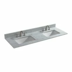 WOODBRIDGE CAVT6122D-8 Vanity Top With Under Mount Bowl, 61"X22" Double, Carra White,Natural Stone -Woodbridgebath Shop 5c3a06b5de8fc thumb 600x600