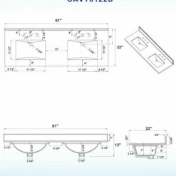 WOODBRIDGE CAVT6122D-8 Vanity Top With Under Mount Bowl, 61"X22" Double, Carra White,Natural Stone -Woodbridgebath Shop 5c3a06b850df8 thumb 600x600