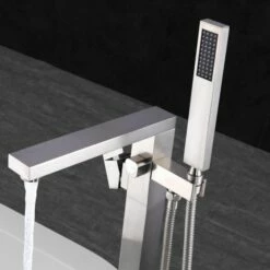 WOODBRIDGE F0004CH Contemporary Single Handle Floor Mount Freestanding Tub Filler Faucet With Hand Shower In Chrome Finish. -Woodbridgebath Shop 5cd7e7783effa thumb 600x600
