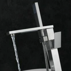 WOODBRIDGE F0004CH Contemporary Single Handle Floor Mount Freestanding Tub Filler Faucet With Hand Shower In Chrome Finish. -Woodbridgebath Shop 5cd7e7794c908 thumb 600x600