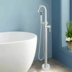 WOODBRIDGE F0002CHRD Contemporary Single Handle Floor Mount Freestanding Tub Filler Faucet With Hand Shower In Chrome Finish. -Woodbridgebath Shop 5cd81e0c09e92 thumb 600x600