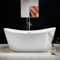 WOODBRIDGE 71" Acrylic Freestanding Bathtub Contemporary Soaking Tub With Brushed Nickel Overflow And Drain,White Tub,B0017-B/N-Drain&O -Woodbridgebath Shop 5dcbb7925cfdf thumb 600x600