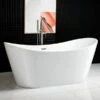 WOODBRIDGE 71" Acrylic Freestanding Bathtub Contemporary Soaking Tub With Brushed Nickel Overflow And Drain,White Tub,B0017-B/N-Drain&O -Woodbridgebath Shop 5dcbb792b1131 thumb 600x600