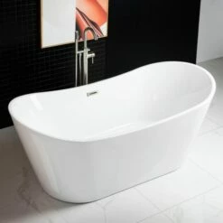 WOODBRIDGE 71" Acrylic Freestanding Bathtub Contemporary Soaking Tub With Brushed Nickel Overflow And Drain,White Tub,B0017-B/N-Drain&O -Woodbridgebath Shop 5dcbb7937facb thumb 600x600