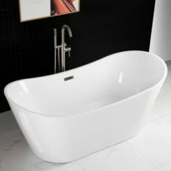 WOODBRIDGE 71" Acrylic Freestanding Bathtub Contemporary Soaking Tub With Brushed Nickel Overflow And Drain,White Tub,B0017-B/N-Drain&O -Woodbridgebath Shop 5dcbb793baea0 thumb 600x600