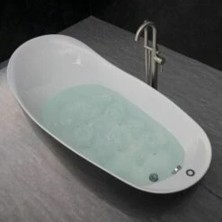 WOODBRIDGE BTS1607/B0031 67" Air Bubble Freestanding Bathtub With Chrome Overflow And Drain, BTS1607, B-0031 Black